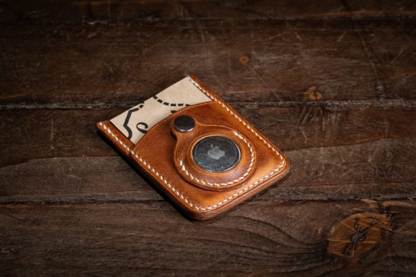 Handmade Leather Card Wallet With Apple AirTag Pocket - Image 2